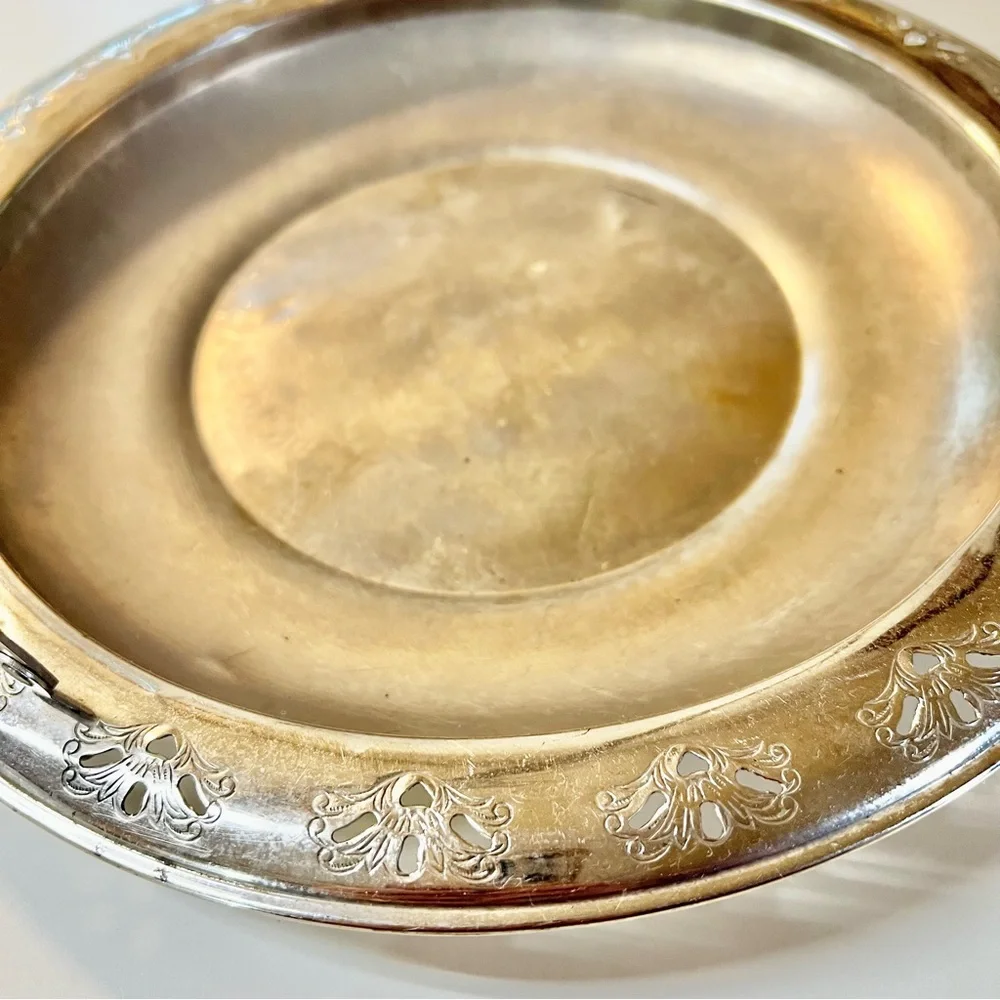 Vintage H.LERNER Co. Silver Plated Bridal Basket Swing Handle Serving Dish Tray